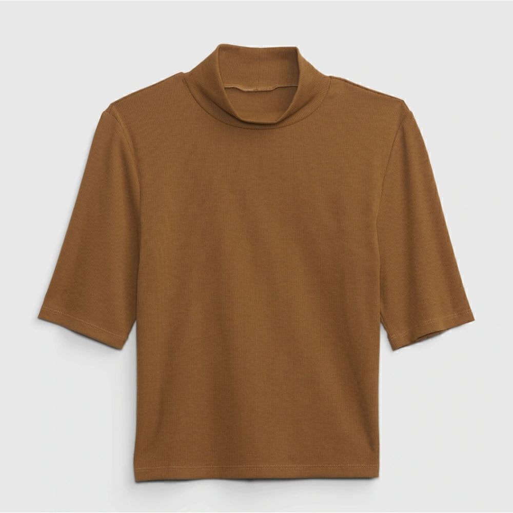 New With Tag Girls Gap Teen Size 10 Ribbed Brown Short Sleeve Turtleneck‎